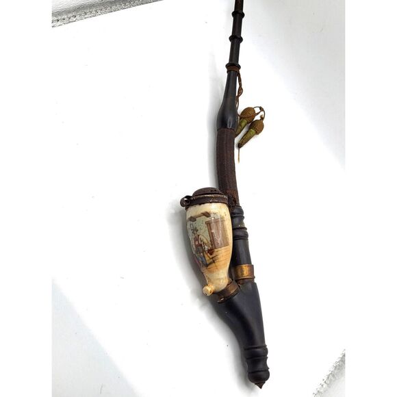 Antique Ceramic Pipe Mid 19th Century Wood Base 11.5 in tall - Picture 2 of 8